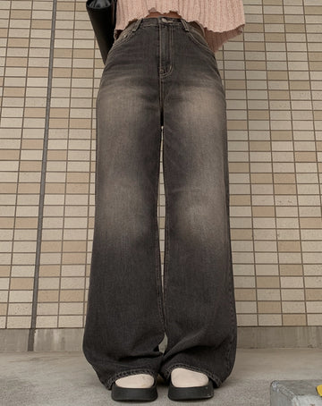 Cantor Black Blue Washing Wide Denim Pants